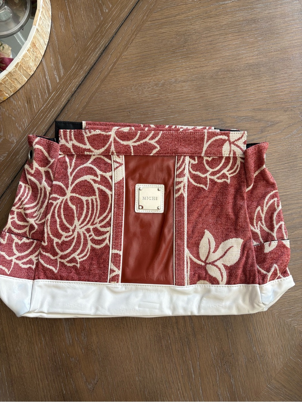 Miche Red Floral Canvas Tote Insert with White Trim
